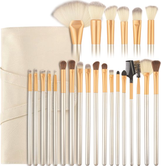 Make up kwasten set – Beige / goud – 24 delig