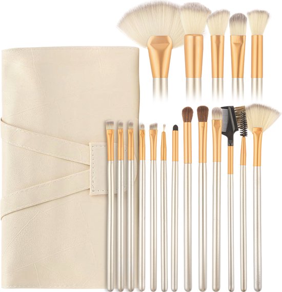 Make up kwasten set – Beige / goud – 18 delig