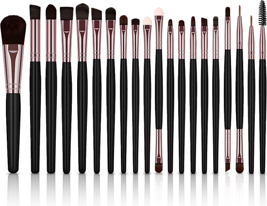 Evvie 20-delige make-up kwasten set - rosé zwart