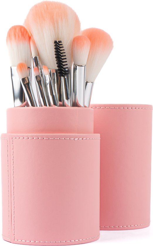 Professionele Make up Kwasten – 10-delig in PU-leren koker - Roze