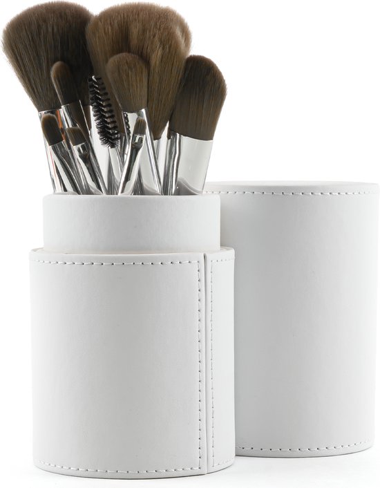 Professionele Make up Kwasten - 10-delig in PU-Leren Koker - Wit