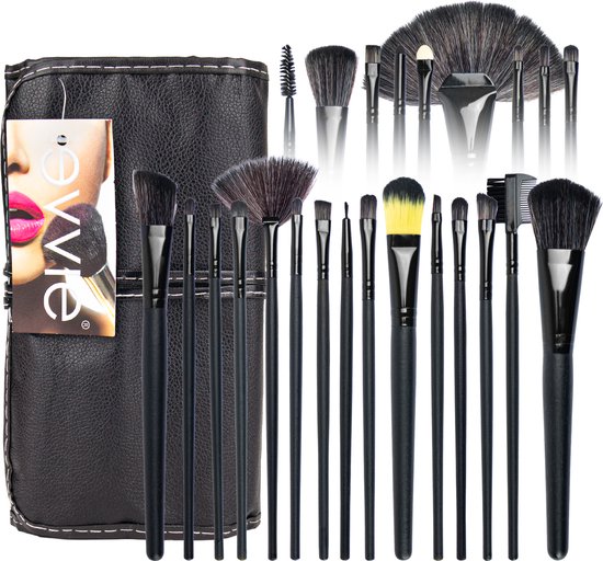 Make Up Kwasten - Make Up Kwasten Set 24 delig in Luxe Etui - Zwart