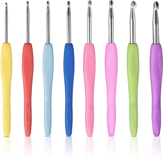 Ergonomische haaknaalden met softgrip – 8-delig