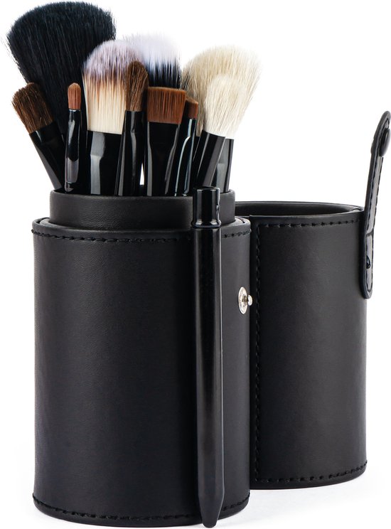 Make up Kwasten - 12-delig in PU-lederen koker – Zwart