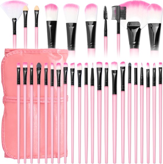 Make Up Kwasten - Make Up Kwasten Set in Luxe Etui - 32 stuks - Roze