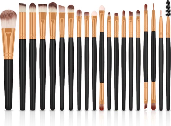 Evvie 20-delige make-up kwasten set - goud zwart