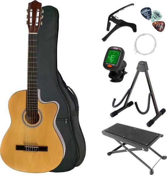 Áengus klassieke gitaarset met Klassieke/Spaanse gitaar - 8 delig - 4/4 formaat - naturel