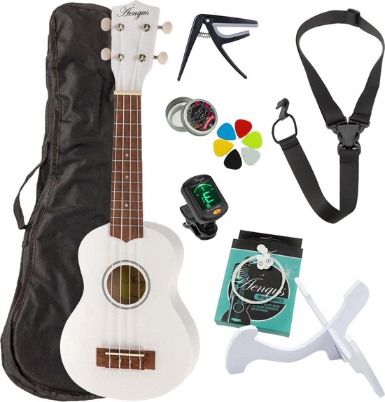 Áengus sopraan ukelele set - 8 delig - wit