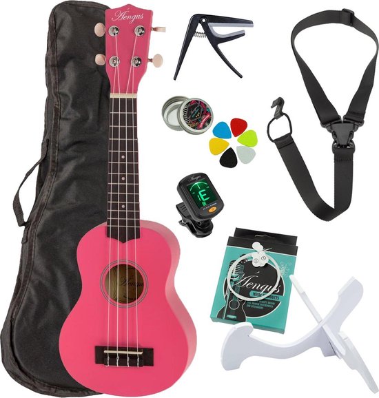 Áengus sopraan ukelele set - 8 delig - roze