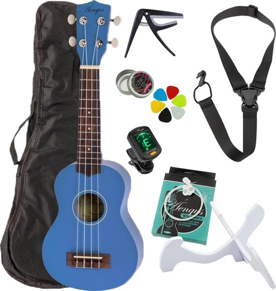 Áengus sopraan ukelele set - 8 delig - blauw