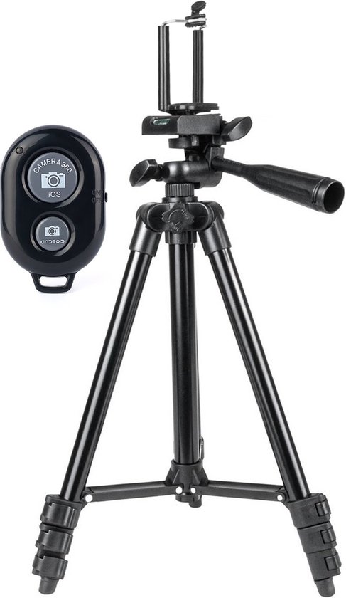Telefoon statief lichtgewicht voor smartphone en camera – Camera statief – Met Bluetooth afstandsbediening geschikt voor iOS en Android - driepoot/tripod 102 cm – Zwart