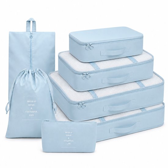 Packing Cubes 7-delig – Koffer Organizer & Inpakzakken – Lichtblauw