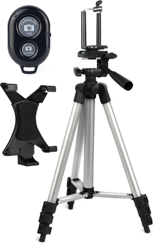 Tablet Houder Tripod Camera Statief - Telefoonhouder met afstandsbediening - 102 cm - Zilver