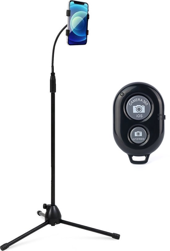 Telefoon Statief met Buigbare Arm Telefoonhouder en Bluetooth afstand bediening - tot 170cm hoog!