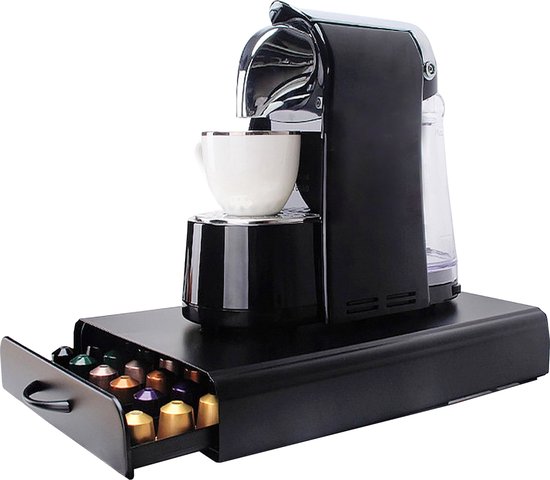 Capsulehouder voor Nespresso - 60 koffie cups – Anti Slip – Cup Dispenser – koffiecups houder met Lade - Metaal – Zwart