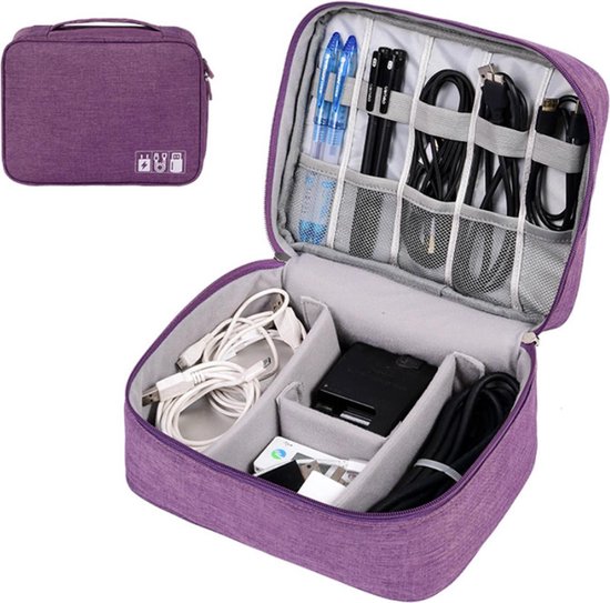 Kabel Organiser Tas, Multifunctionele Opbergtas voor Elektronica en Accessoires - Paars