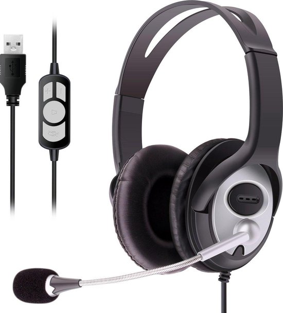 Gaming Headset - Stereo hoofdtelefoon met microfoon - USB - geschikt voor PC + PlayStation - Over ear - Zwart/Zilver