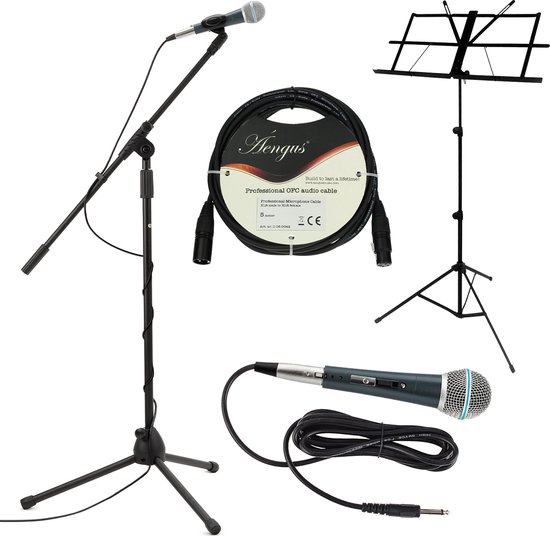 Zang starterspakket met microfoon, microfoonstandaard, muziekstandaard en XLR kabel