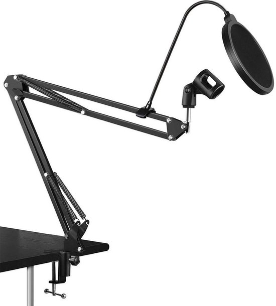 Microfoon Arm met Pop Filter – Microfoon Standaard – Tafelmontage – Gaming en Streaming - Zwart