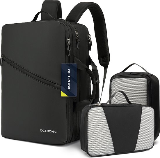 Laptoptas 17,3 Inch - 2 in 1 Laptop Rugzak en Schoudertas - Reistas Weekendtas voor Laptop en Handbagage - 32 Liter - zwart