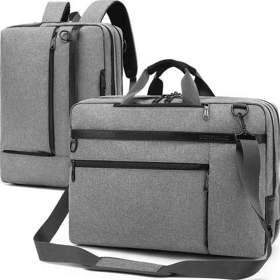 Laptoptas 17,3 Inch - 2 in 1 Laptop Rugzak en Schoudertas - 20 Liter - grijs/zwart
