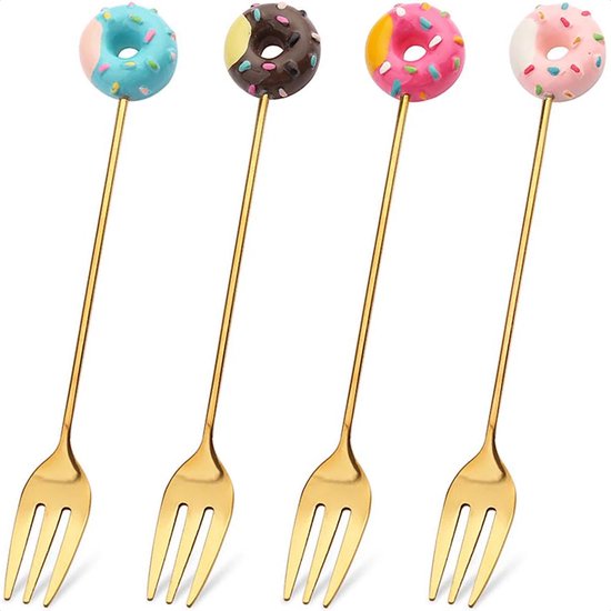 Gebaksvorkjes donut set van 4 taartvorkjes - goud