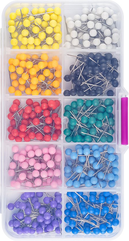 Punaises voor prikbord of memobord - set van 500 stuks pushpins in 10 kleuren