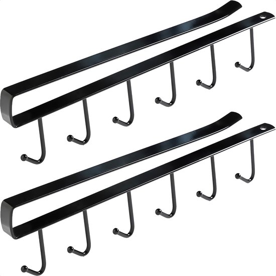 keukengerei houder - Keukenrek haken - ophanghaken schuif voor plank - 6 haken (x2) - zwart