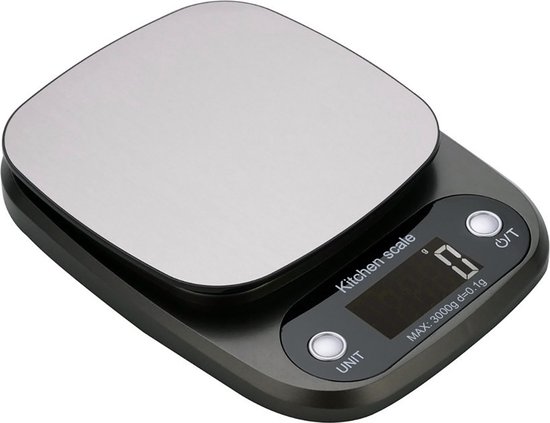 Keukenweegschaal Digitaal Precisie Weegschaal - 0,1 tot 3000 gram - met Tarra Functie - zwart