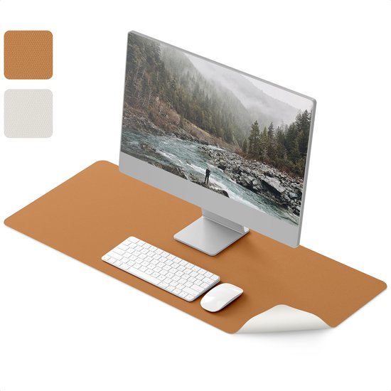 Bureau Onderlegger - Muismat XXL - 90 x 40 cm - Dubbelzijdig - bruin en grijs