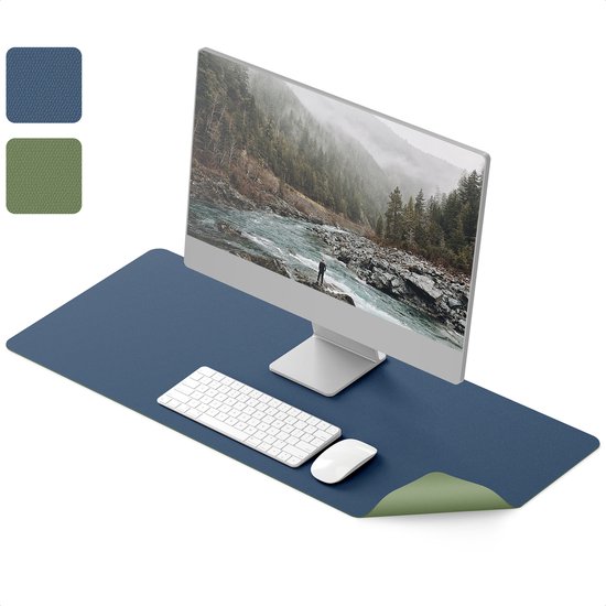 Bureau Onderlegger - Muismat XXL - 90 x 40 cm - Dubbelzijdig - blauw en groen