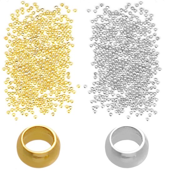 Knijpkralen voor sieraden maken met kralen – ø 2 mm – 800 stuks – goud en zilver