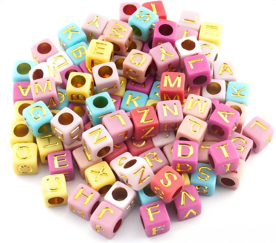 Letterkralen voor Sieraden maken - Alfabet kralen voor ketting/armband/etc. - Acryl kralen - mixed colour - 6 mm kubus - 100 stuks