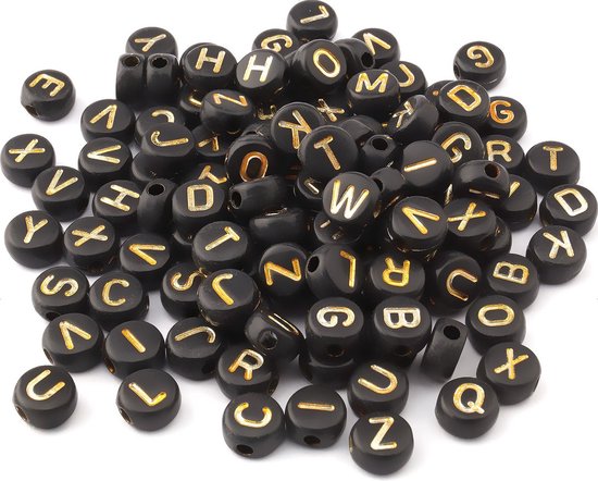 Letterkralen voor Sieraden maken - Alfabet kralen voor ketting/armband/etc. - Acryl - zwart - 7 mm - 100 stuks