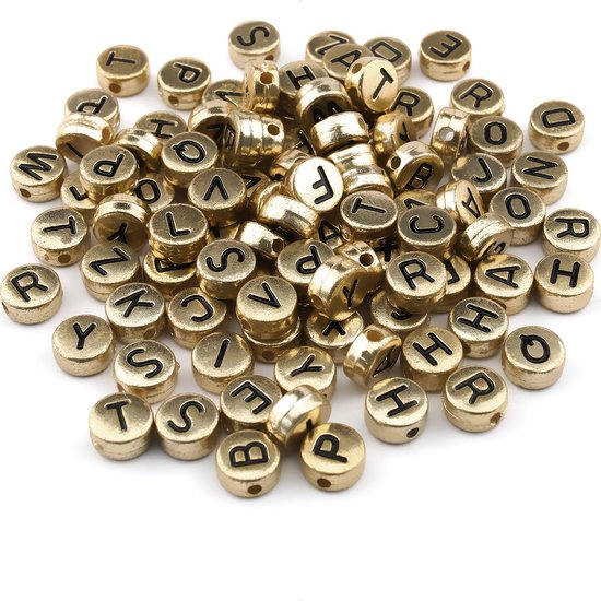 Letterkralen voor Sieraden maken - Alfabet kralen voor ketting/armband/etc. - Acryl - goudkleurig - 7 mm - 100 stuks