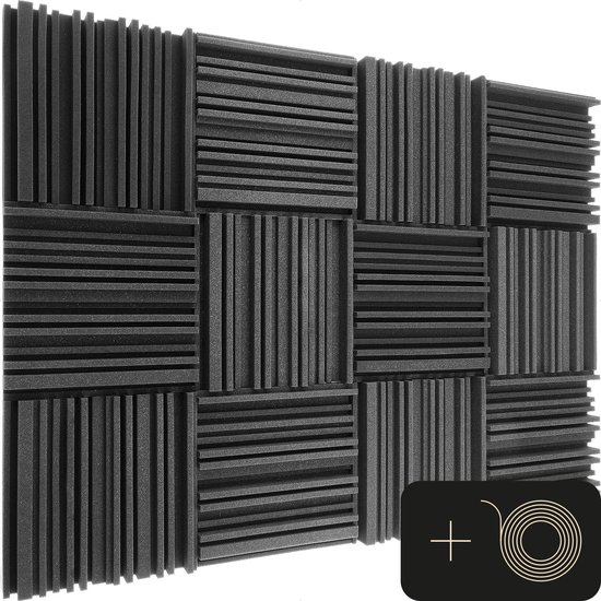 Áengus Akoestische Panelen - Akoestisch Studioschuim 2 in 1, Diffusor en Absorber - 30 x 30 x 5 cm - 12 stuks – antraciet – incl. dubbelzijdig tape