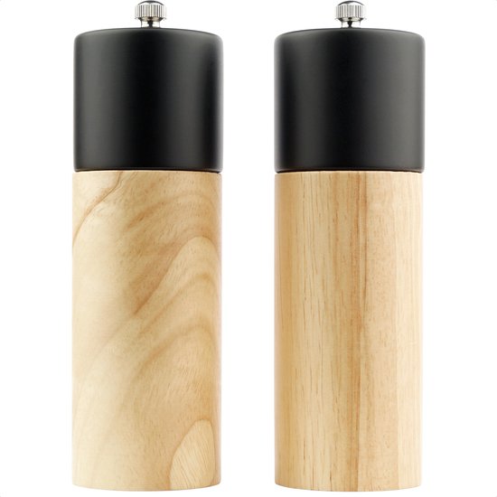 Peper en zoutmolen set - Pepermolen en Zoutmolen - 2 stuks - Rubberhout - Kleur: hout/zwart