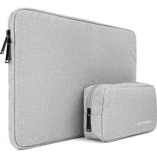 Laptophoes 14 inch - Laptop Sleeve geschikt, Tablet Hoes met kabel organizer etui - Grijs