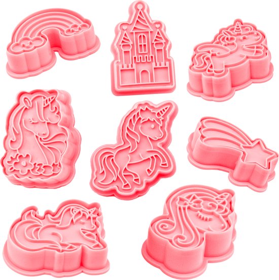 Unicorn Koekjes Uitsteekvormpjes met Stempels - Eenhoorn Koekjes Bakken – Set van 8 verschillende Koekjes Vormen