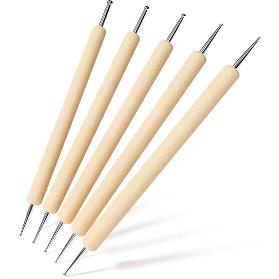 Nail Art Dotting Tools – Dubbelzijdig - Blank Hout - Set van 5