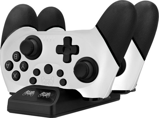 Octronic Pro Controller Set - 2 x bluetooth game controller met oplaadstation - geschikt voor Nintendo Switch - wit/zwart