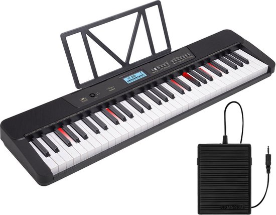 Keyboard Piano - Áengus A902 keyboard met 61 Aanslaggevoelige toetsen, USB MIDI - trainingsfunctie met lichtgevende toetsen - inclusief Sustain pedaal