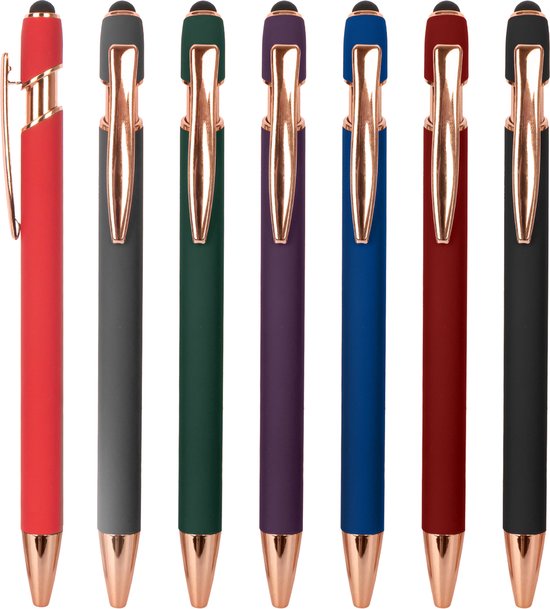 Pennen, 2 in 1 stylus pen en balpen – Touchscreen pen geschikt voor Tablet, Pad en Telefoon - set 7 kleuren