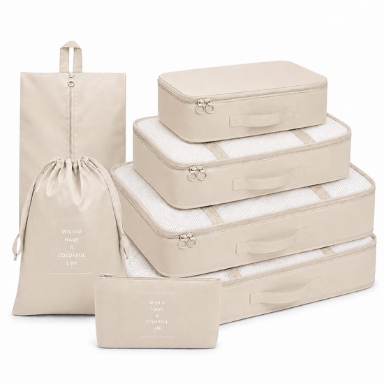 Packing Cubes 7-delig – Koffer Organizer & Inpakzakken – Beige