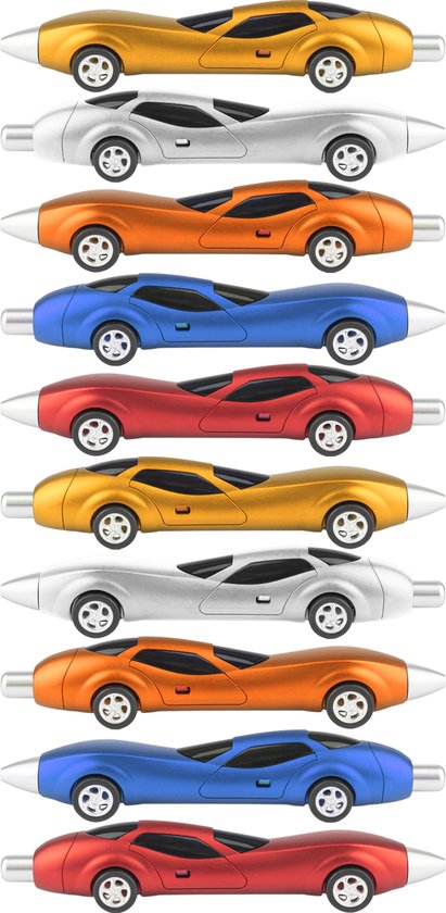 Uitdeelcadeautjes voor kinderen - traktatie auto pennen - 10 stuks in 5 metallic kleuren