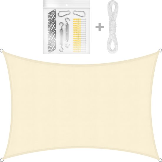 Schaduwdoek Rechthoek Waterafstotend en UV Werend – 3 x 4 m - Inclusief bevestigingsset – Beige