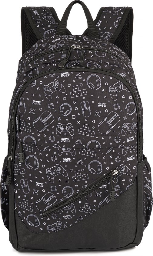 Octronic Game Rugzak – Schooltas Rugtas voor Jongens met coole Gaming Print – 22 Liter – Zwart