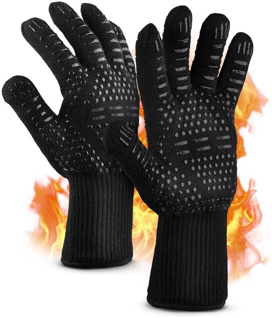 BBQ Handschoenen Ovenwanten extra lang 2 stuks– Ovenhandschoenen hittebestendig tot 500°C – zwart