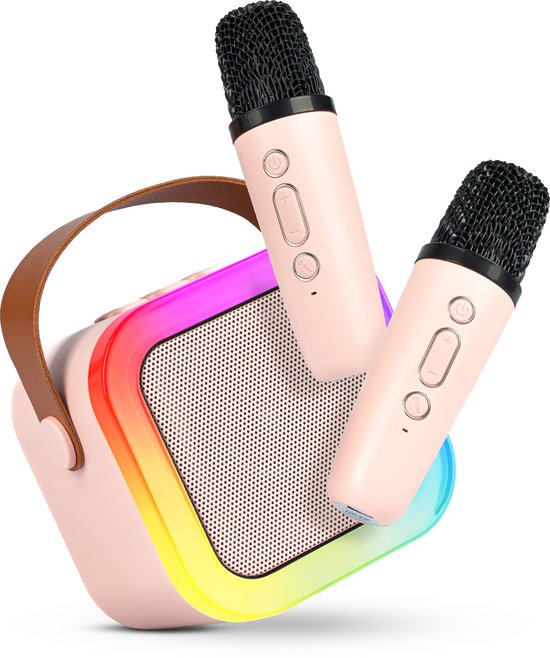 Karaoke Set met 2 Karaoke Microfoons – Mini Karaoke Set voor Volwassenen en Kinderen – Roze/ Zwart