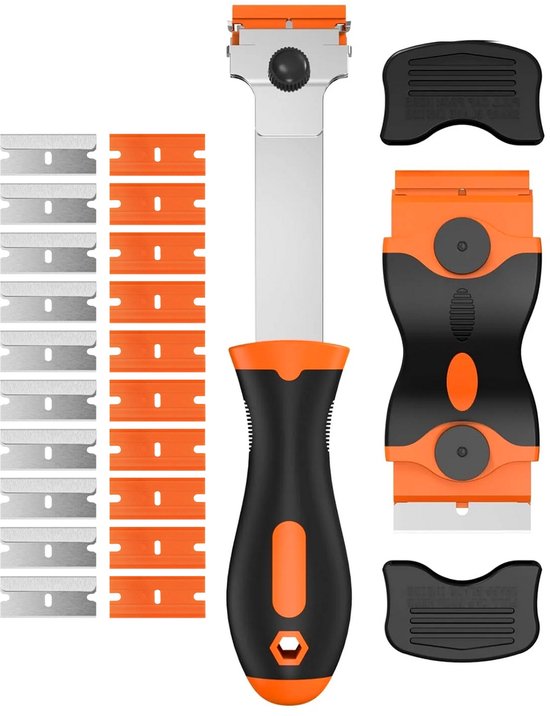 Glasschraper en Verfkrabber set - Glaskrabber en Verfschraper set incl. 10 kunststof reservemesjes en 10 roestvrijstaal reservemesjes